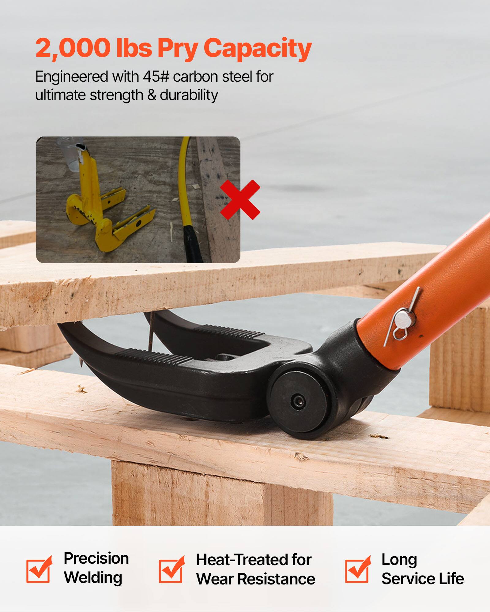 2,000 lbs Pry Capacity  
Engineered with 45# carbon steel for ultimate strength & durability  

Precision Welding  
Heat-Treated for Wear Resistance  
Long Service Life