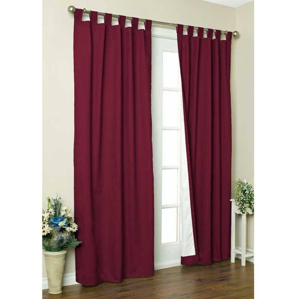 Angle. Commonwealth Home Fashions - Commonwealth Thermalogic Weather Cotton Fabric Tab Panels Pair - 160x84" - Burgundy - Burgundy.