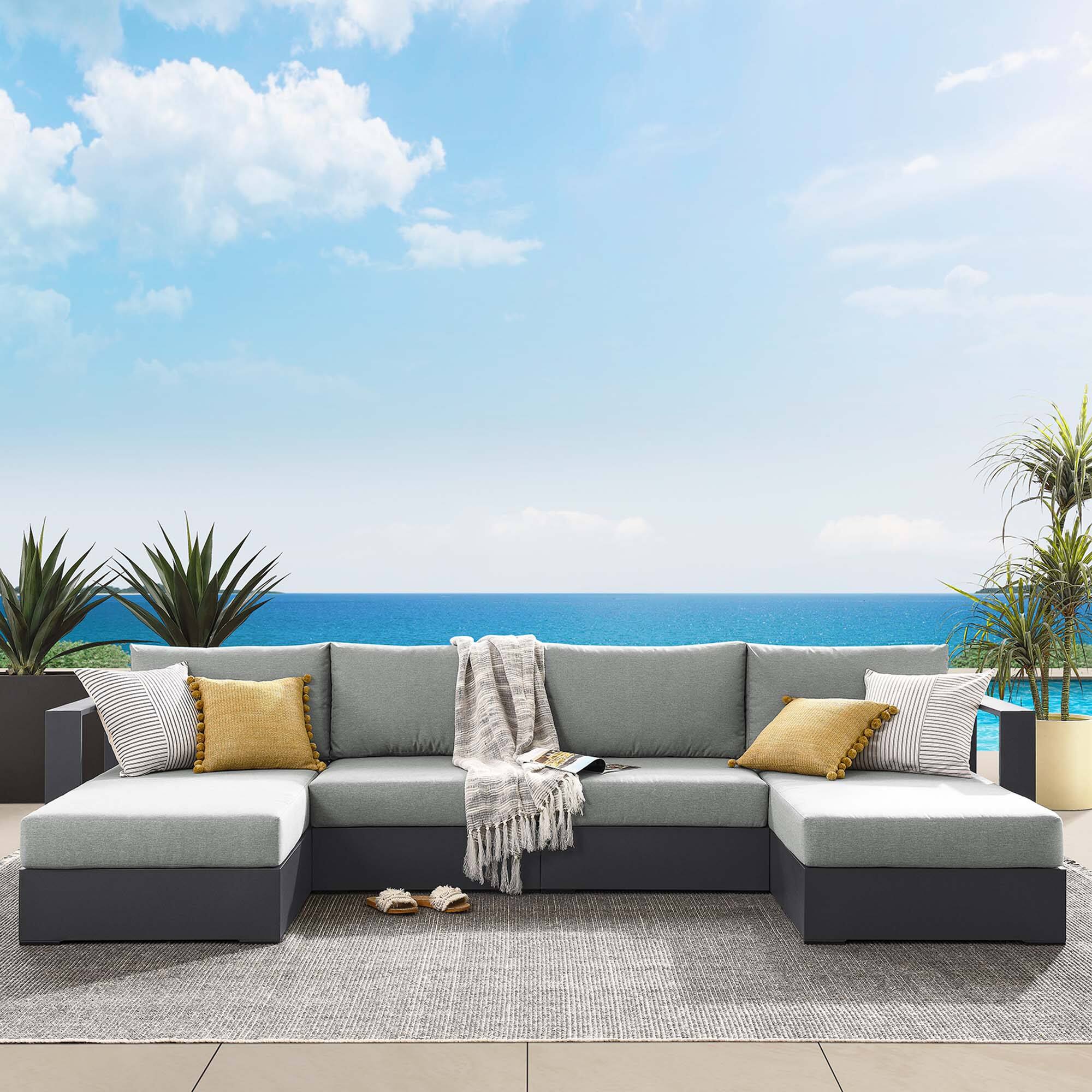 Alt View 3. Modway - Tahoe 4-Piece Outdoor Powder-Coated Aluminum Sectional Sofa Set - Gray Gray.