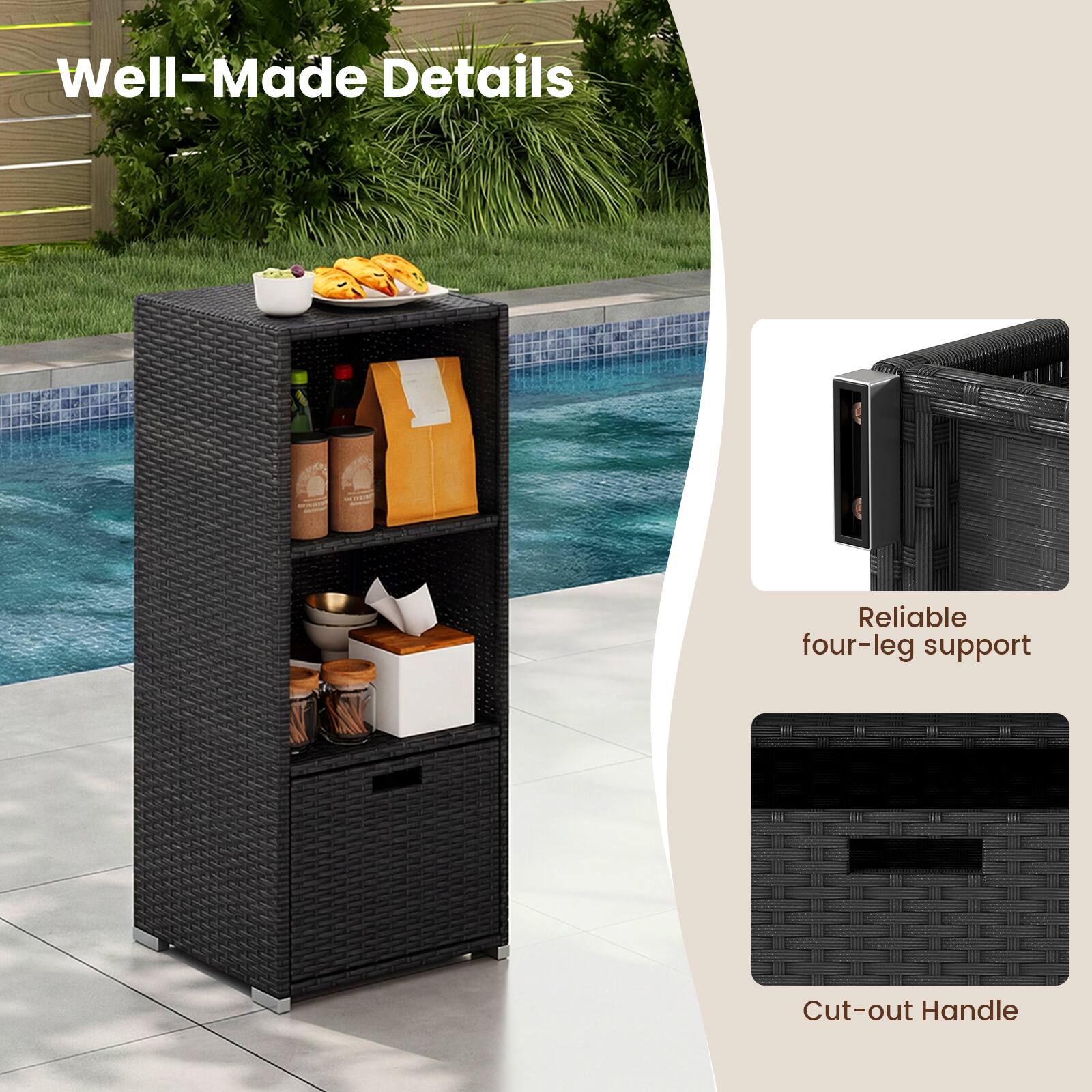 Well-Made Details  
Reliable four-leg support  
Cut-out Handle
