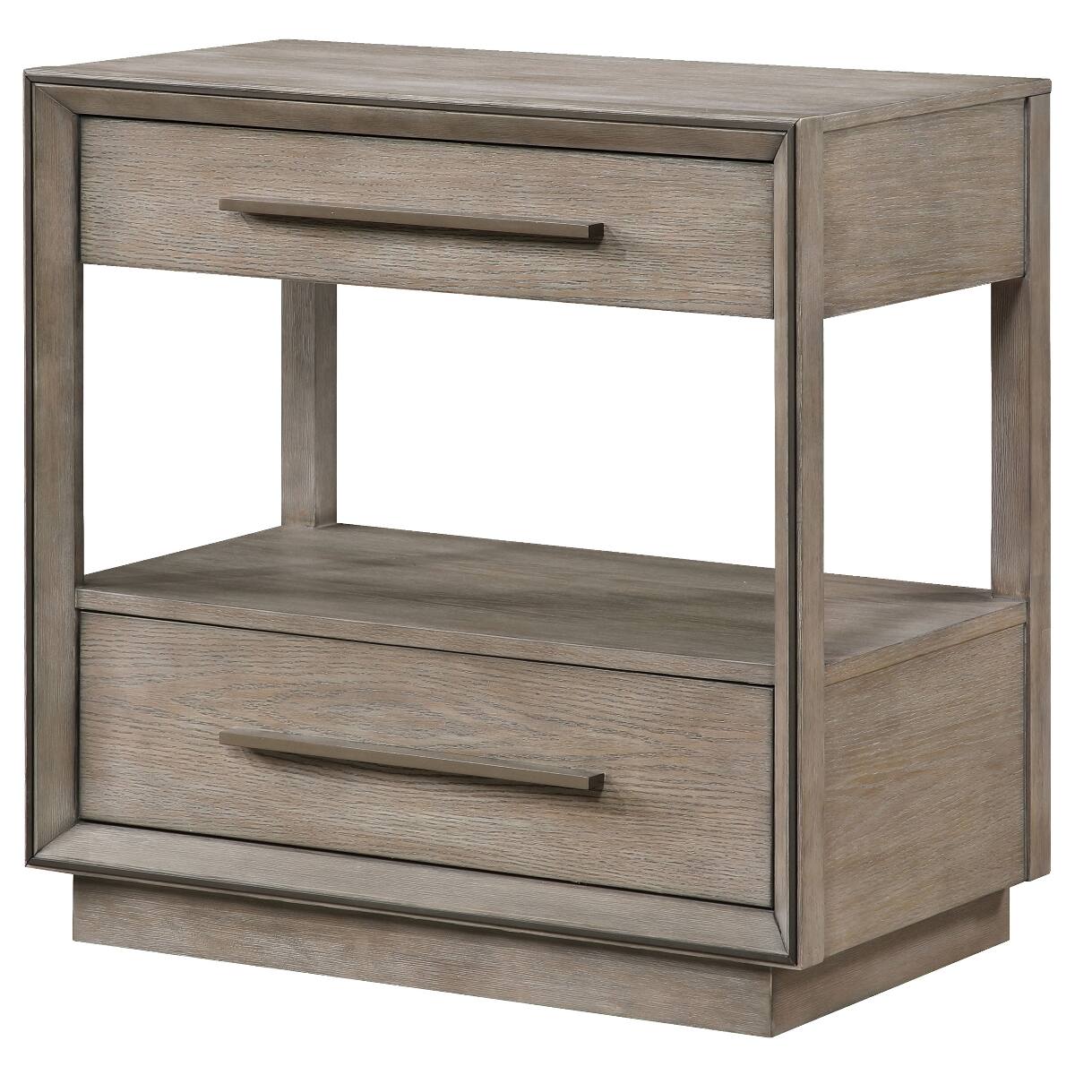 Loheer Two Drawer Nightstand with Open Shelf, 30 Inch Wide Taupe Oak ...