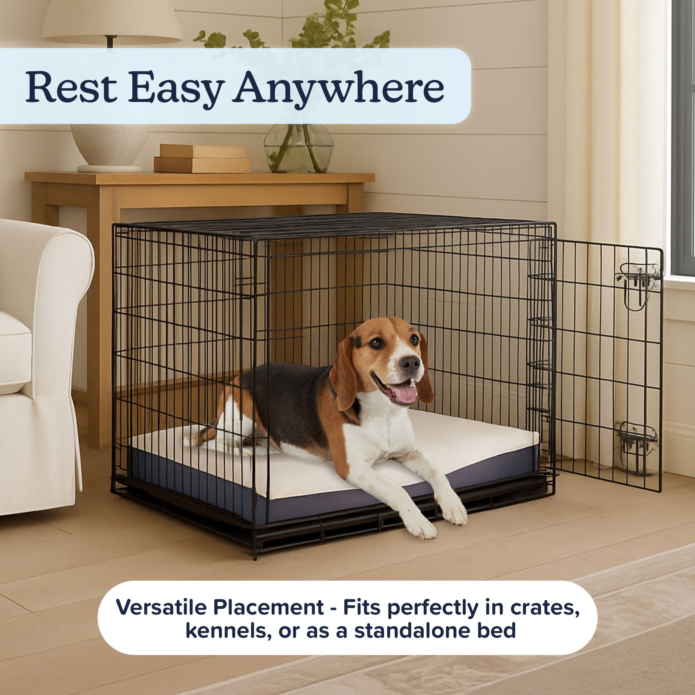 Rest Easy Anywhere  
Versatile Placement - Fits perfectly in crates, kennels, or as a standalone bed