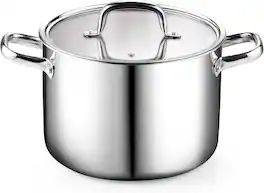 Cook N Home - Classic 8qt Tri-Ply Clad S/S Stockpot w/Lid &handle , for Pasta, Spaghetti,For Canning, Boiling,Simmer, Oven Safe - Stainless Steel