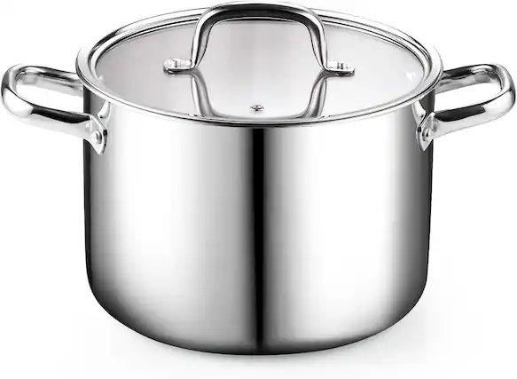 Front. Cook N Home - Classic 8qt Tri-Ply Clad S/S Stockpot w/Lid &handle , for Pasta, Spaghetti,For Canning, Boiling,Simmer, Oven Safe - stainless steel.