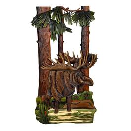 Zeckos - 31x17 Intarsia Wood Moose Wall Sculpture Rustic Cabin Lodge Wildlife Decor - Brown