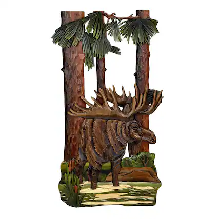 Front. Zeckos - 31x17 Intarsia Wood Moose Wall Sculpture Rustic Cabin Lodge Wildlife Decor - Brown.