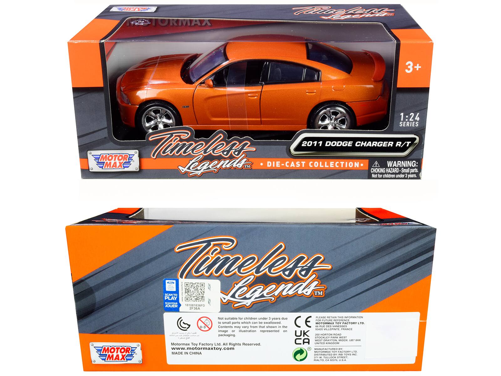 - APTORMAX  
- rt Pt dE 3+ 1O 1:24 SERIES Timeless 2011 DODGE CHARGER R/T MOTOR MAX Legends TM DIE-CAST COLLECTION  
- WARNING: CHOKING HAZARD Small parts. Not for children under 3 years.  
- Tameless : PLAY SCANT --.  
- Legends TM JOUER 185081836FD 2F36A  
- PLEASE RETAIN THIS INFORMATION Not suitable for children under 3 years due to small parts which can be swallowed  
- MOTORMAX Po FACTORY T 0-3  
- Contents from S shown - he - SUE DES VANESSES may vary  
- RA VLLEPOTE TRANCE image dn illustration represented on packaging.  
- UK - HORTON ORO BOCRIC AA WEST CA WEST ATTON MIDE  
- I Motormax LMI All Reserved UNITED SNGEOM Toy Factory fights MOTOR www.motormaxtoy.com  
- Y HAE TumEa OY MTOACAR FO TORY T8 MADE IN CHINA opie -.  
- UTS IN. MAX ... W nALOCK STREET