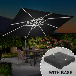 PURPLE LEAF - 9' X 12' Patio Rectangle Aluminum Solar Powered LED Cantilever Outdoor Offset Umbrella with Base for Garden Deck Pool - Black