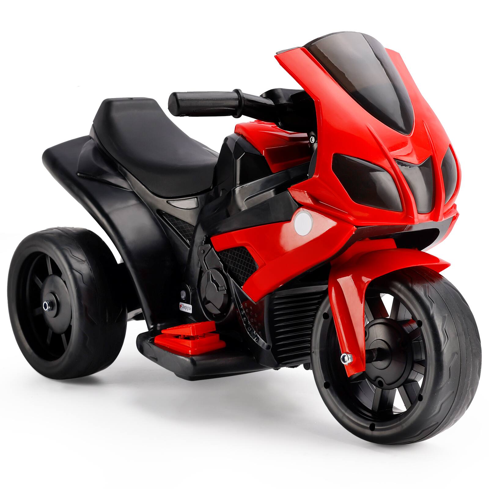 Angle. Topteng - 6V Kids Electric Motorcycle with Remote Control - 3-Wheel Design, LED Light, for Ages 3-8 - Red.