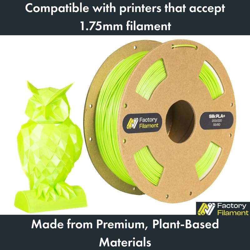 Compatible with printers that accept 1.75mm filament

Factory Filament SilkPLA+ 200/220 55/60

Made from Premium, Plant-Based Materials
