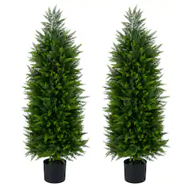 Gymax - 4 FT Artificial Topiary Tree Set of 2 Realistic Evergreen Fake Plants for Porch - Green