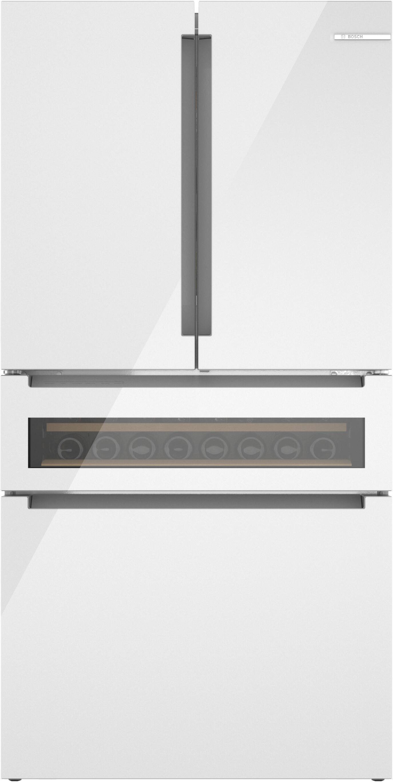 Front. Bosch - 800 Series 36 in. Wide 20.5 Cu. Ft. French Door Bottom Freezer Freestanding Smart Refrigerator with Refreshment Center - White.