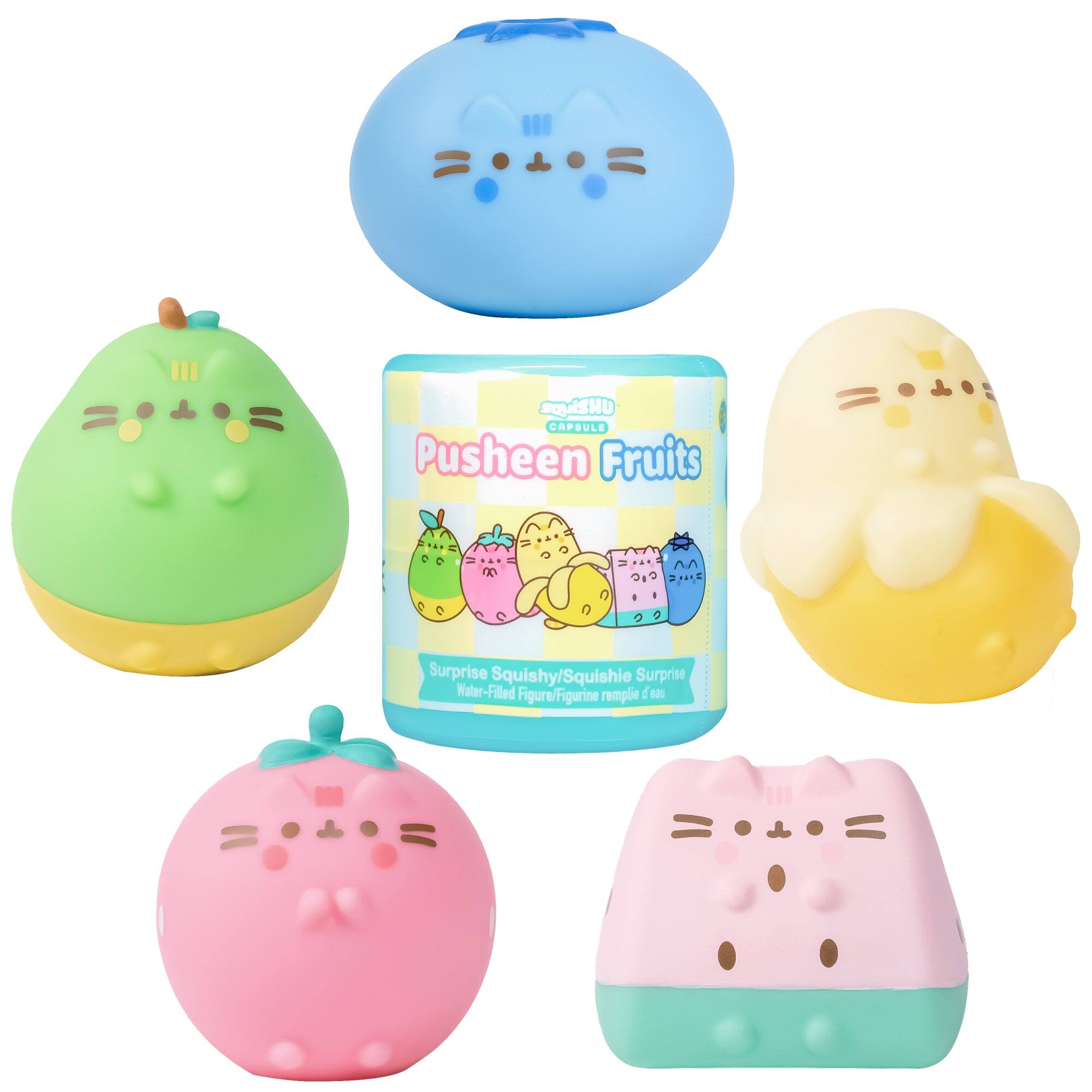 Pusheen Fruits  
Surprise Squishy/Squishie Surprise  
Water-Filled Figurine/Figurine remplie d'eau