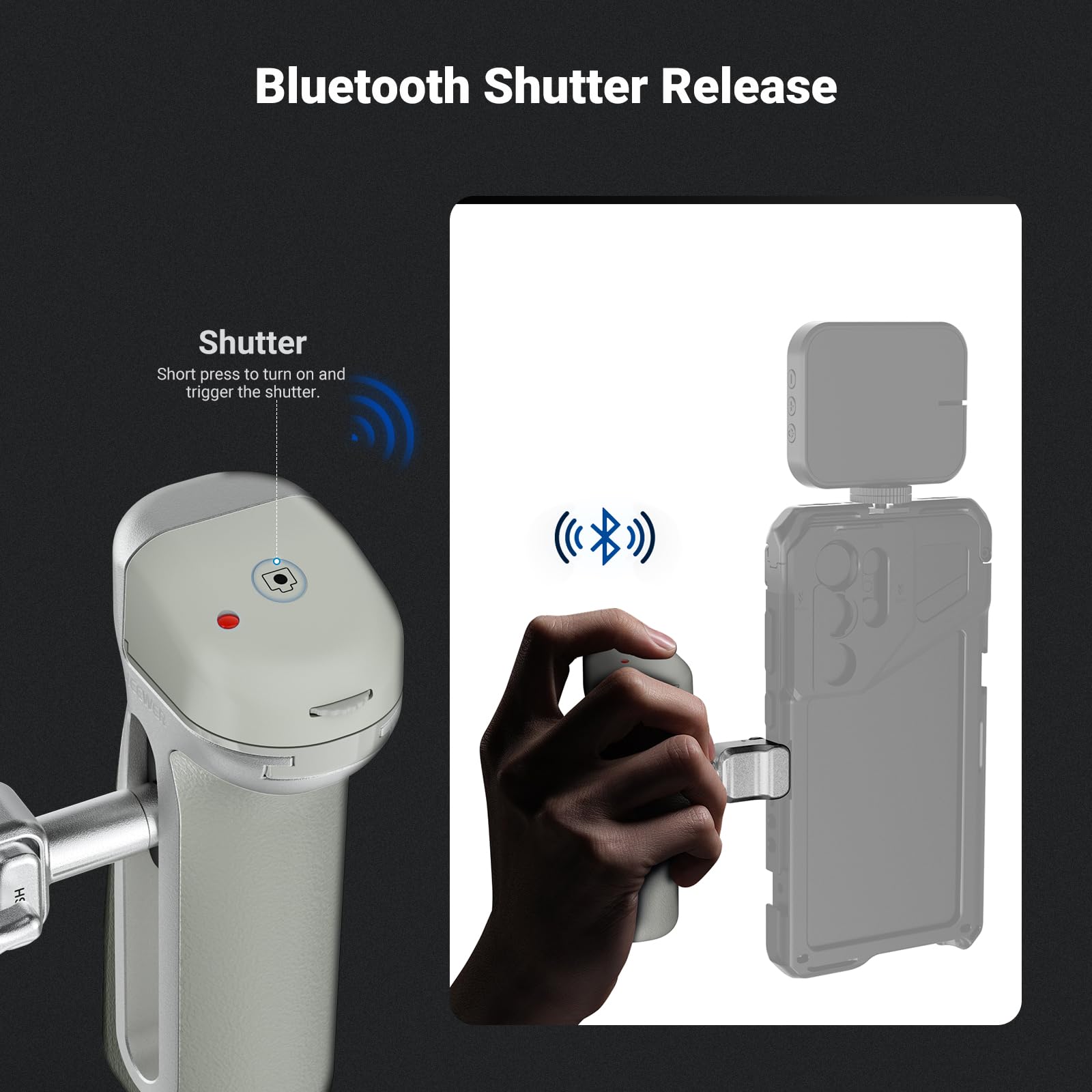 Bluetooth Shutter Release

Shutter
Short press to turn on and trigger the shutter.