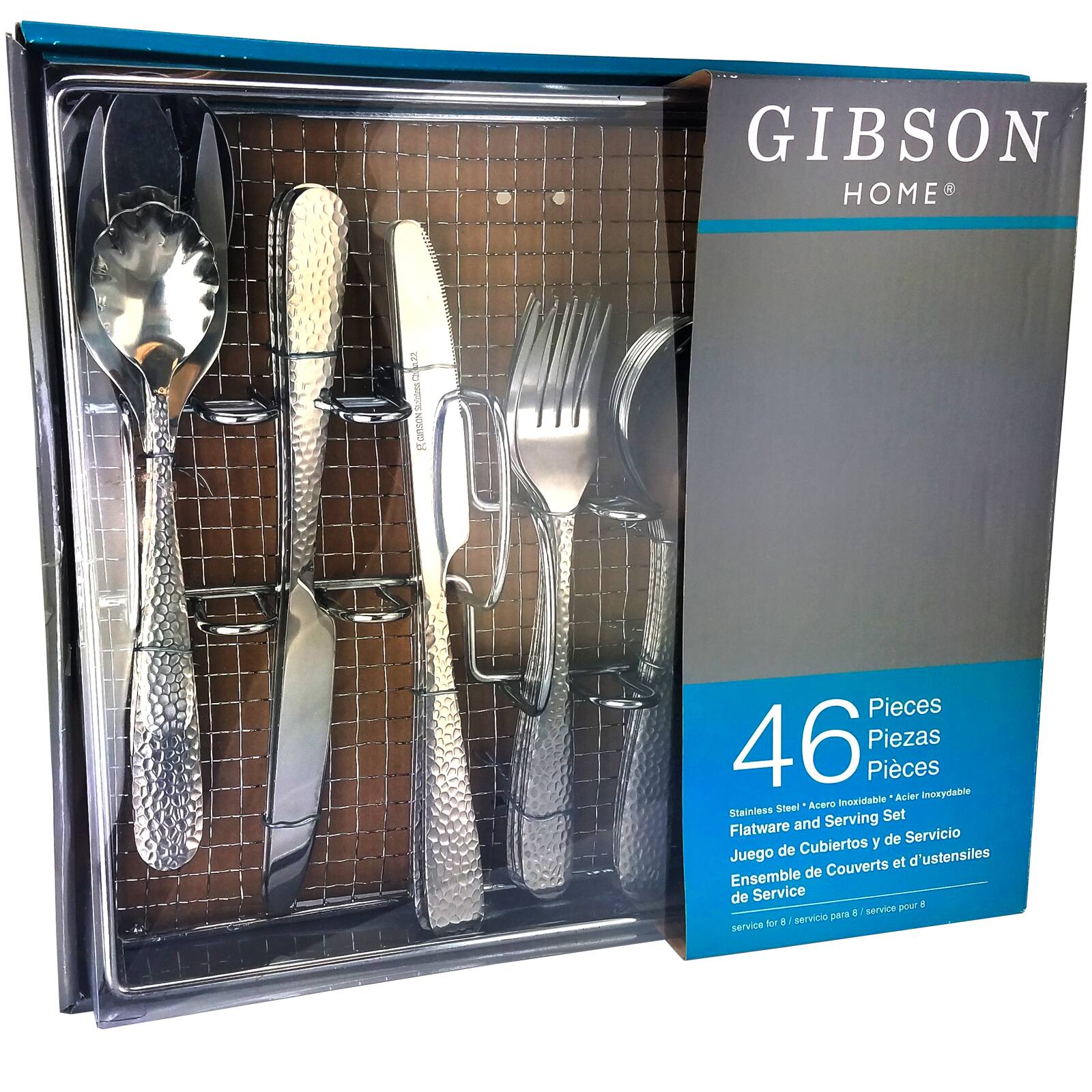 Gibson Home 46 Pieces Stainless Steel Flatware and Serving Set - Acier Morydable Steel Acoro Stainless Set Flatware and Serving y de Servicio Juego de Cubiertos Couverts et d'ustensiles Ensemble de de Service pour Dinner pour E senvvice for . servicio service