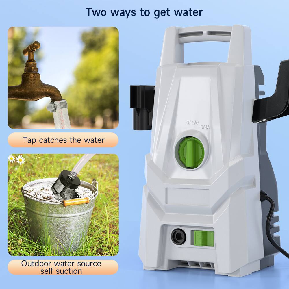 Two ways to get water

- Tap catches the water
- Outdoor water source self suction