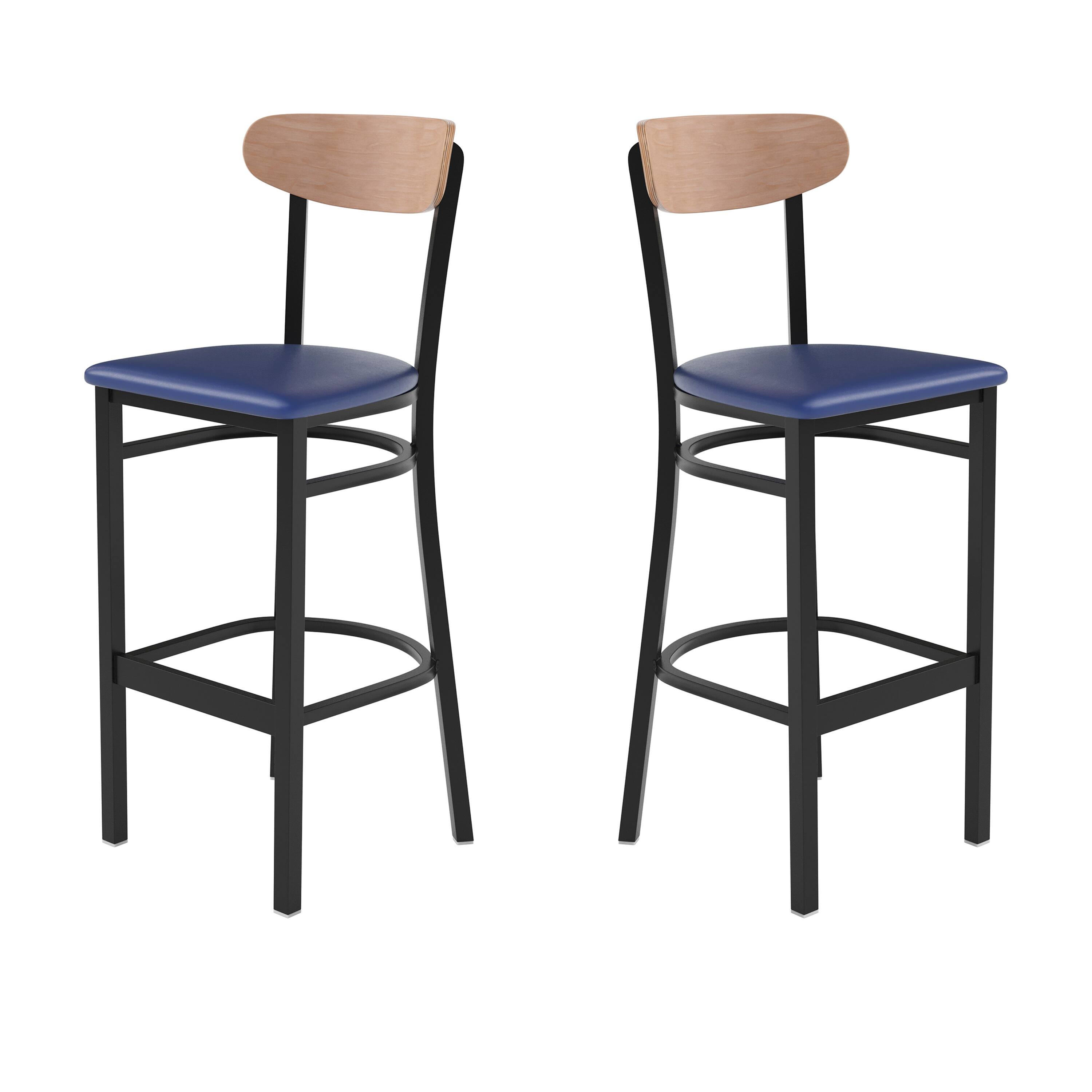 Natural Birch Wood Back/Blue Vinyl Seat