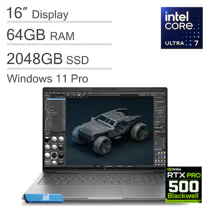 16" Display
64GB RAM
2048GB SSD
Windows 11 Pro
Intel Core Ultra 7
NVIDIA RTX PRO 500 Blackwell
Professional Graphics