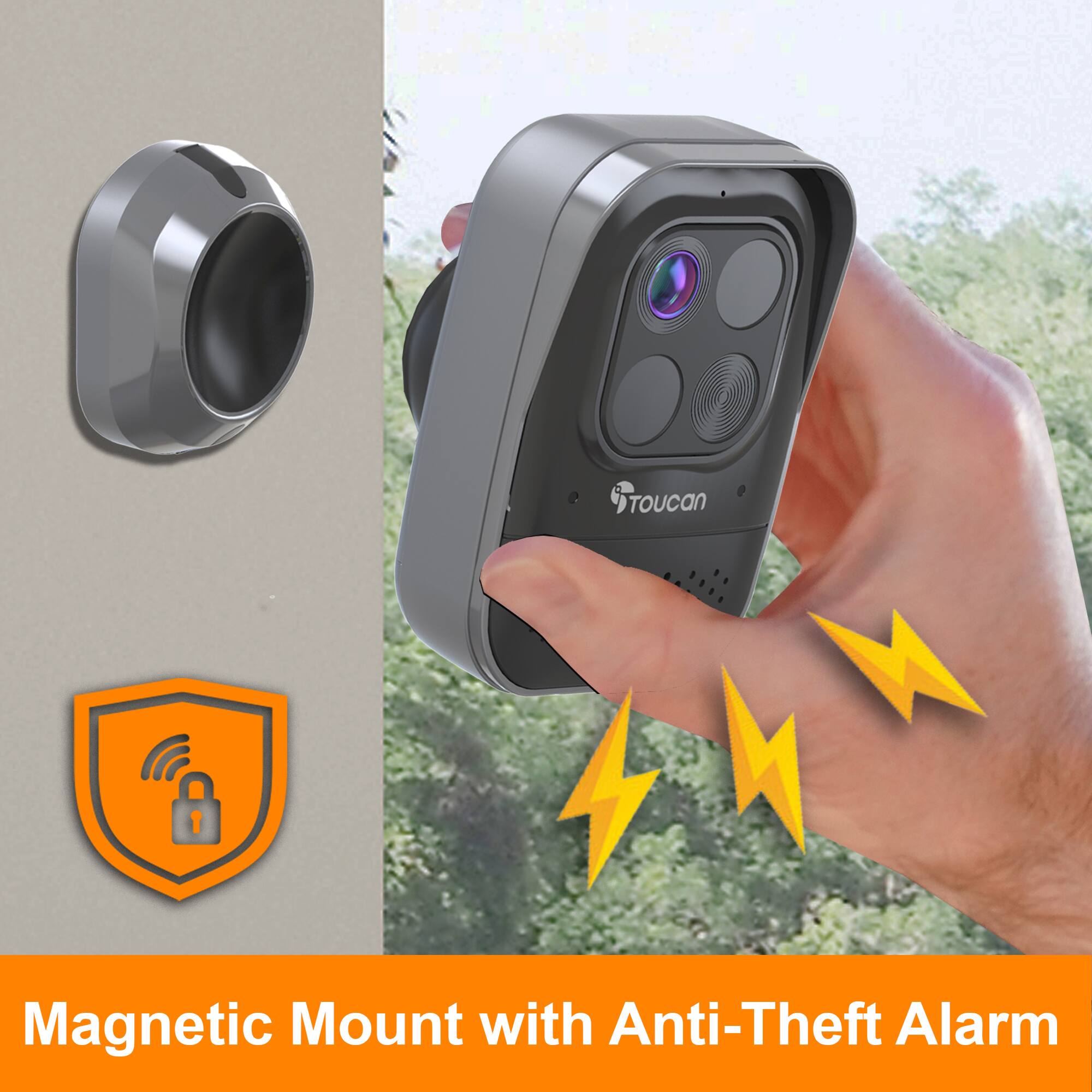 The corrected text is: "Toucan Magnetic Mount with Anti-Theft Alarm."