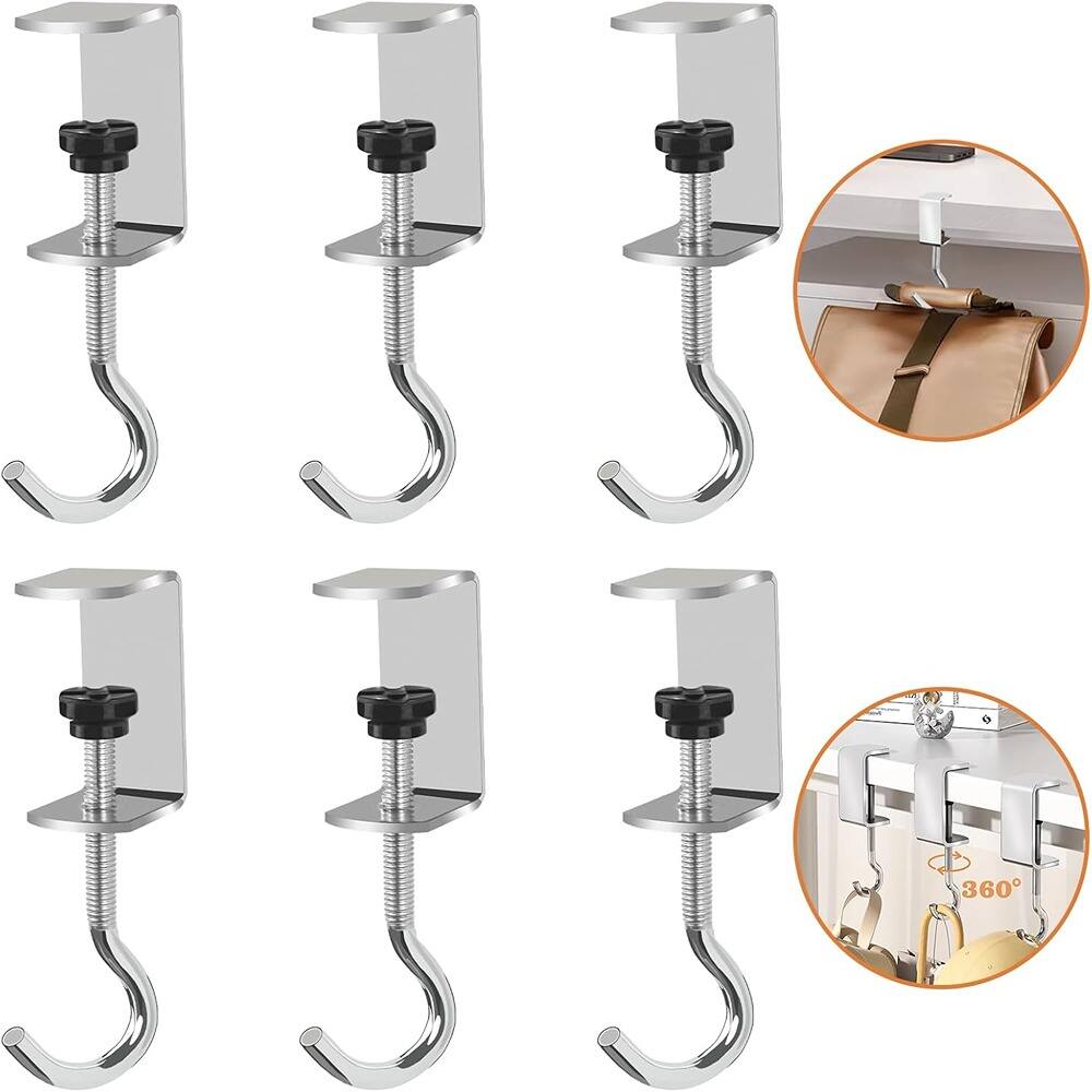 Front. PARKER SLATER - 6 Pcs Adjustable Table Hooks for Hanging Bags, Heavy Duty Metal Backpack - SILVER.