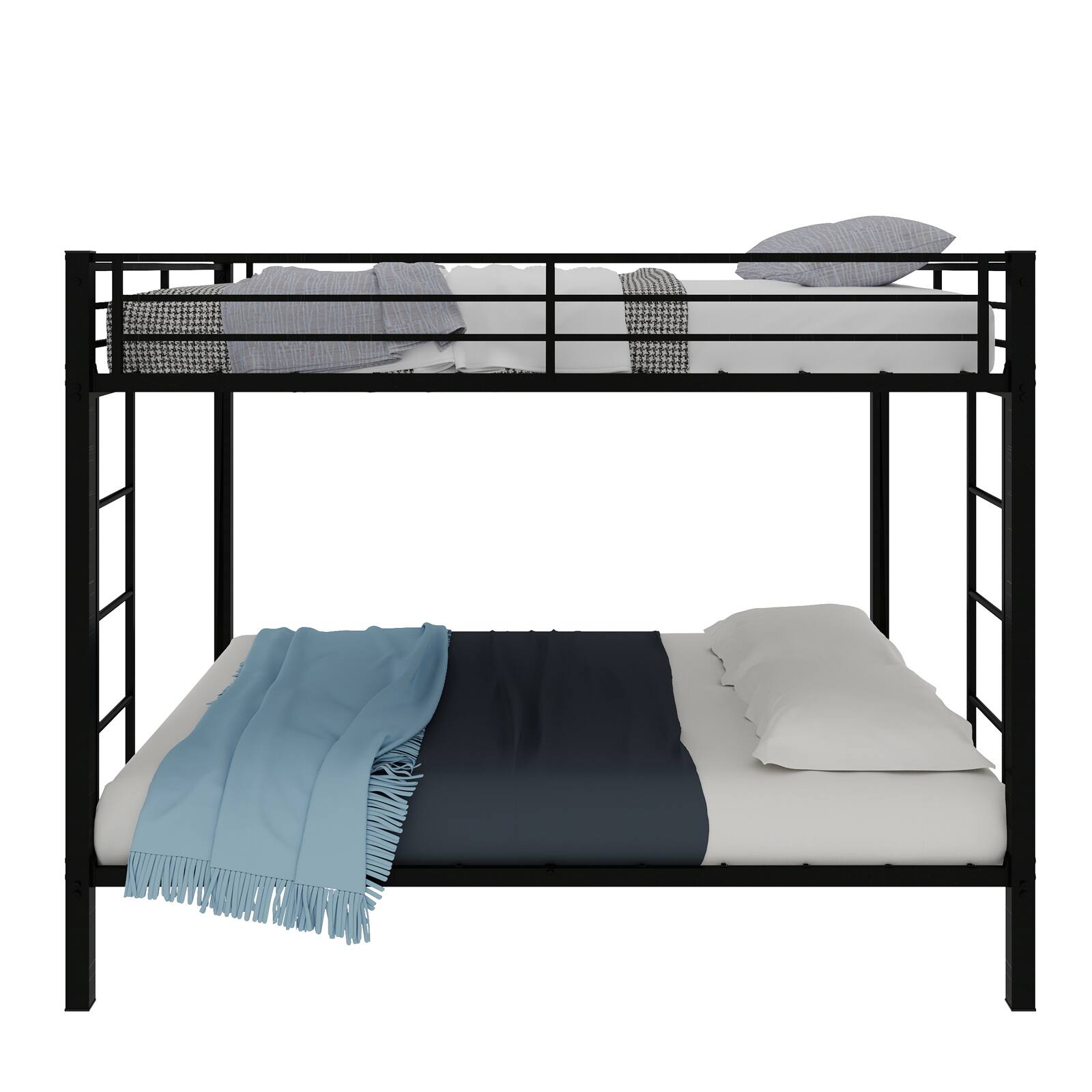Alt View 7. Loheer - Loheer Full Over Full Bunk Bed Heavy Duty Black Metal Frame Space Saving Square Tube - Black.