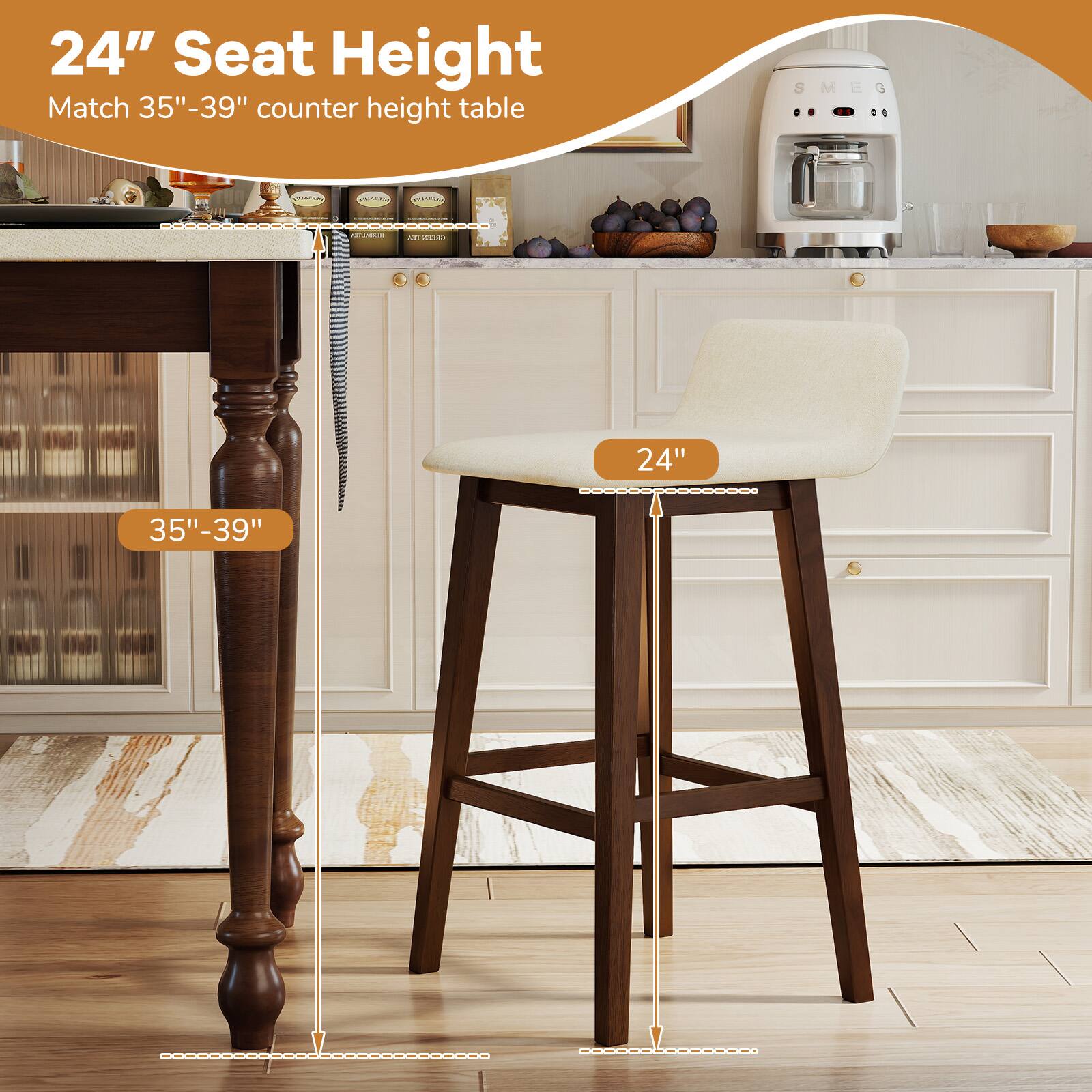 24" Seat Height Match 35"-39" counter height table.
