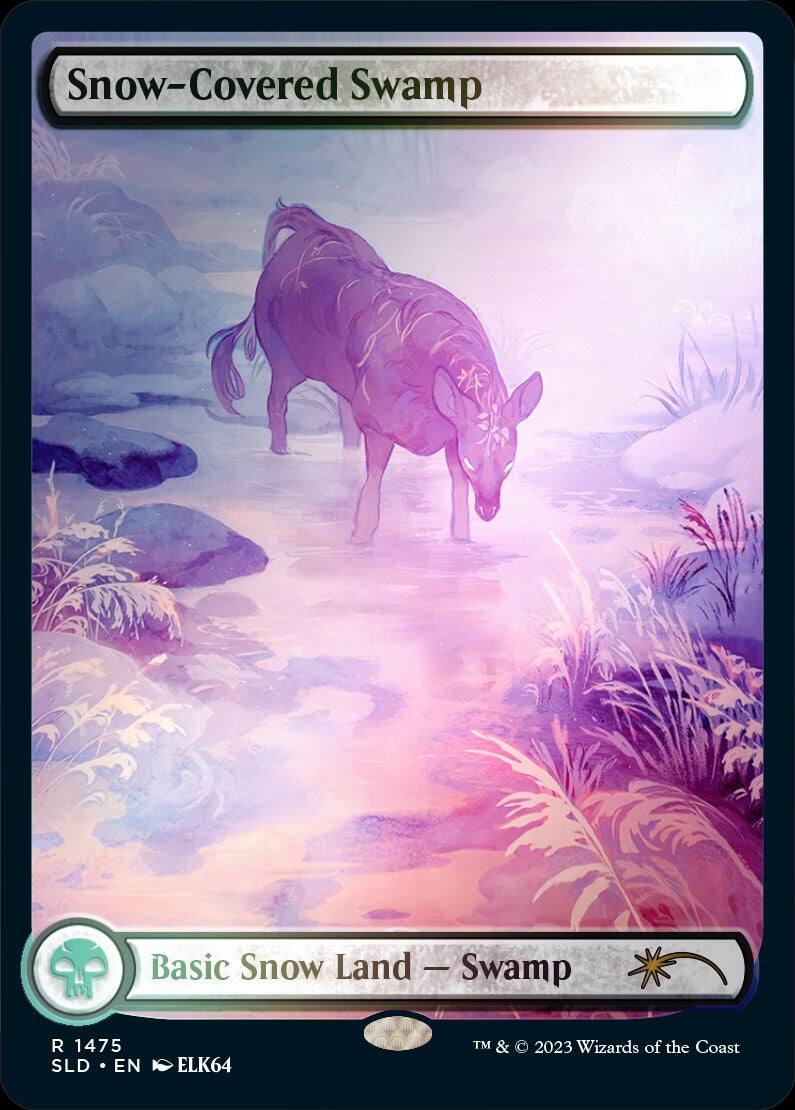 Snow-Covered Swamp  
Basic Snow Land — Swamp  
R 1475  
SLD • EN • ELK64  
TM & © 2023 Wizards of the Coast