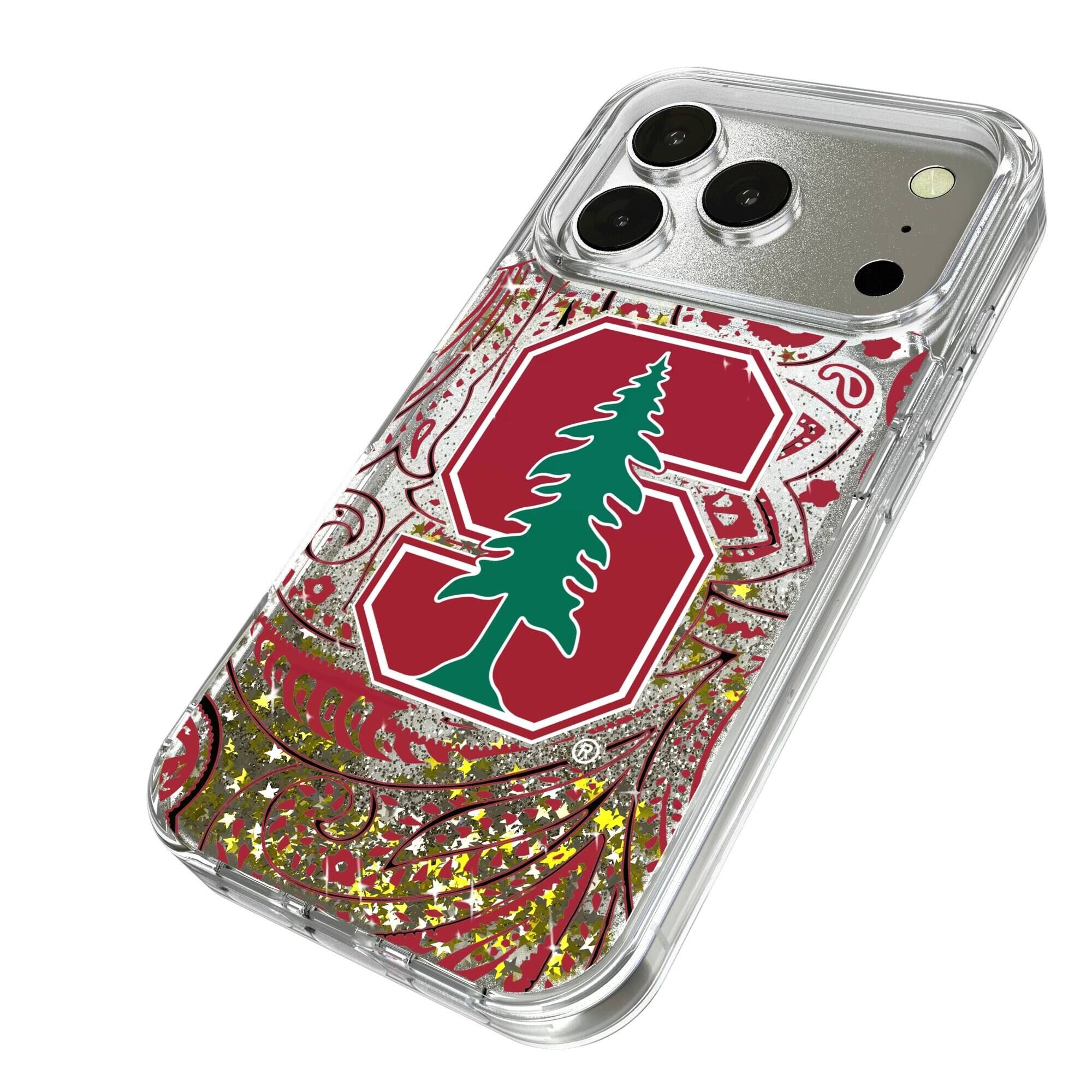 Alt View 1. Keyscaper - Stanford Cardinal iPhone Glitter Paisley Design Case - 14 Pro - Multicolor.