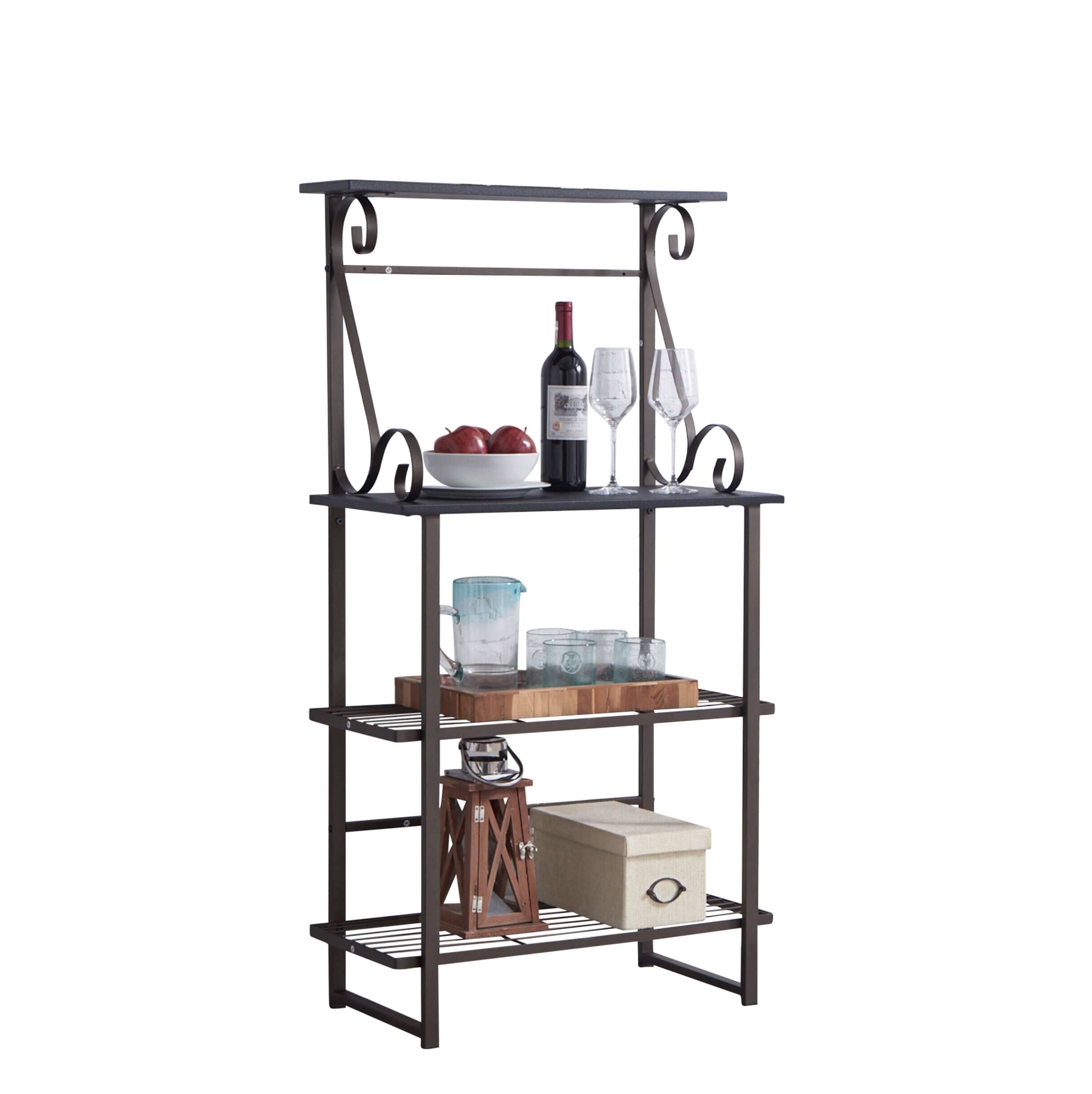 Angle. Kings Brand Furniture - Kings Brand Furniture - Covington Metal Kitchen Shelves Baker’s Rack Microwave Stand, Pewter - Black.
