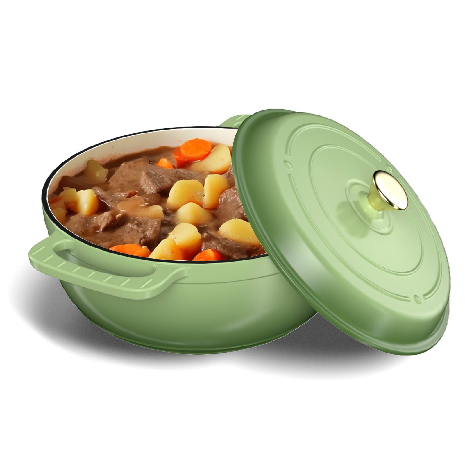 Angle. Winado - 6QT Dutch Oven Enameled Cast Iron Bread Oven with Lid for Sourdough Baking - Green.