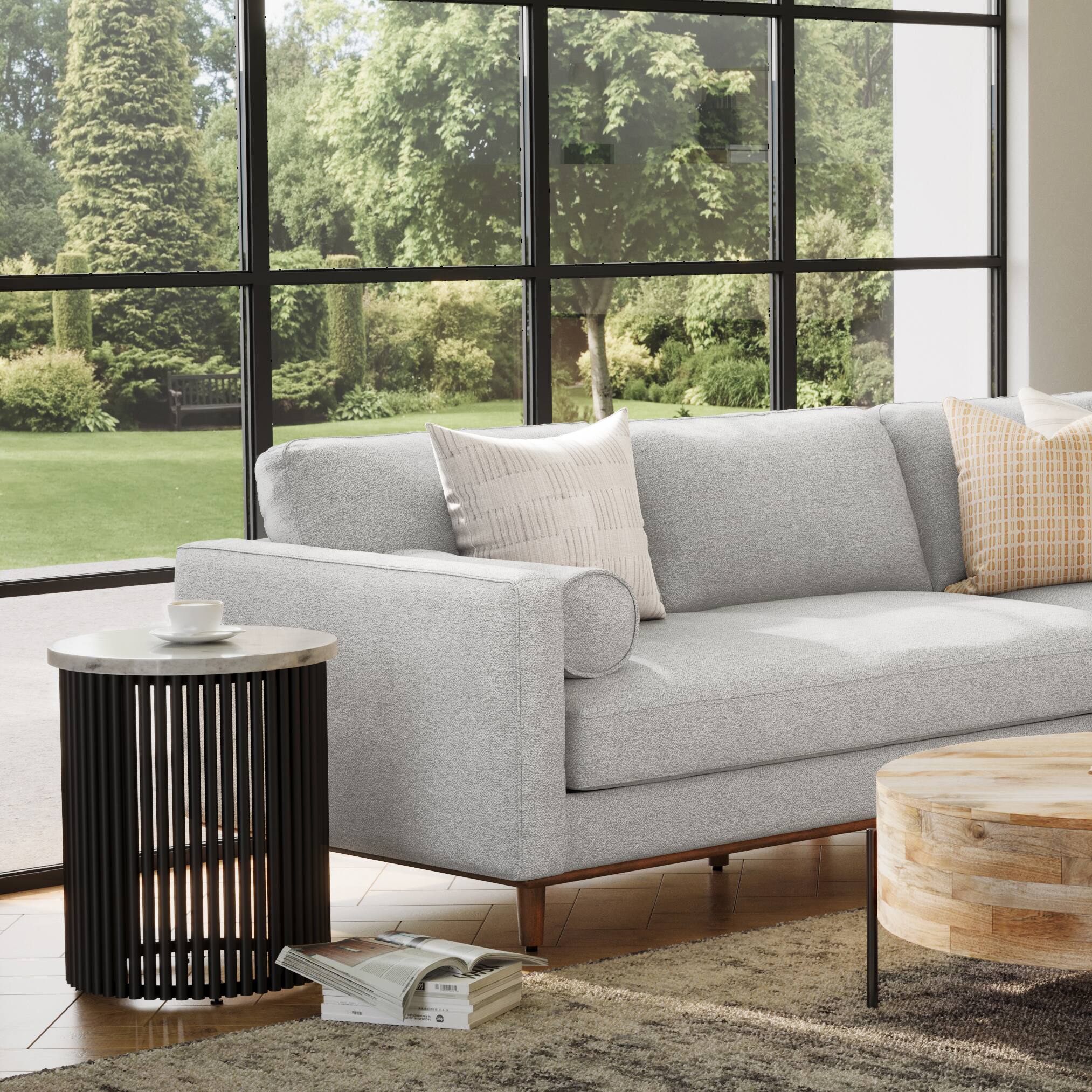 Angle. Simpli Home - Demy 18 inch Industrial Metal Accent Table in White Genuine Marble & Black Metal, Assembled - White Marble / Black.