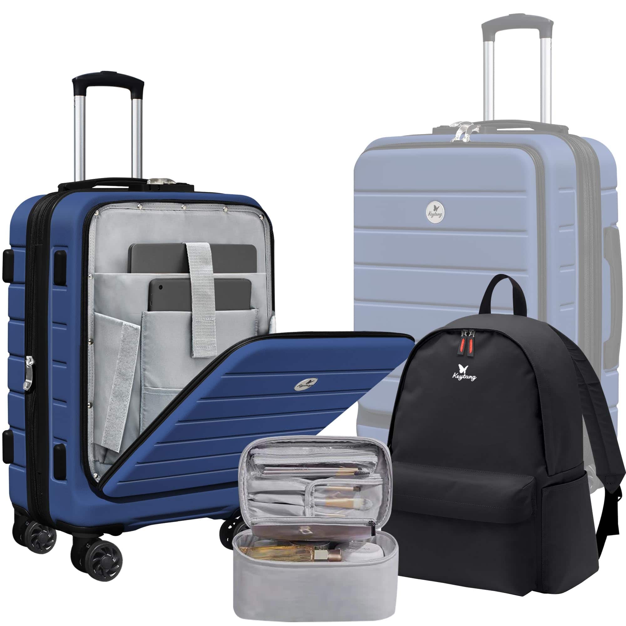 DORLUKFU- Classic 20" Carry-On with TSA Lock Spinner Wheels, Lightweight Hardside Expandable Suitcase with Front Open Pocket- Navy Blue