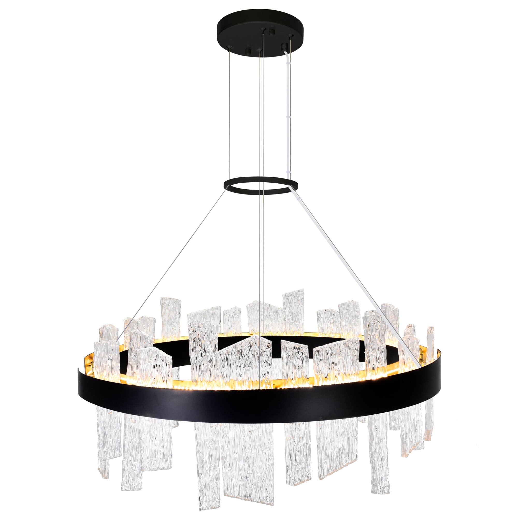 Angle. CWI Lighting - Guadiana 32 in LED Black Chandelier - Black & Satin Gold.