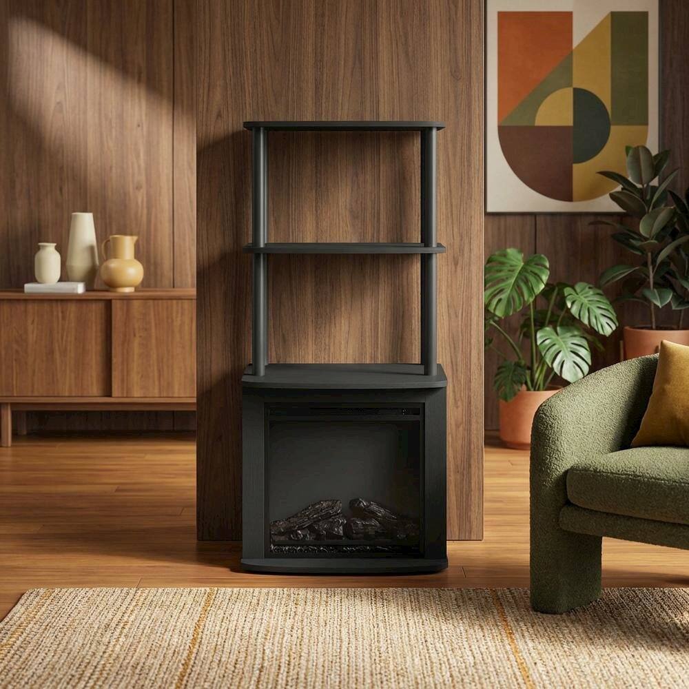 Left. FurniFact - FurniFact Display Side Table, Open Shelf, Fireplace Ready - Black - Americano/Black.