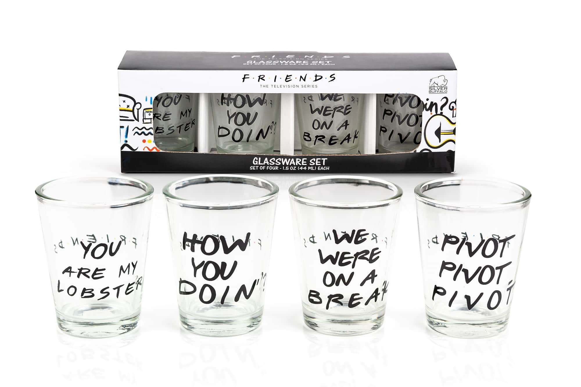 Silver Buffalo - Friends Quotes 1.5oz Mini Glasses | Set of 4 - Clear