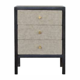 Artisan Furniture - Solid Wood Faux Leather Nightstand, 3 Drawers, Grey and Black - Ash Black