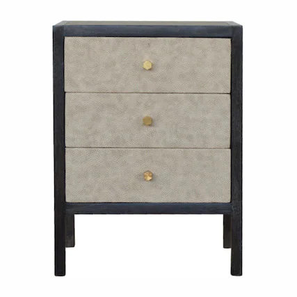 Front. Artisan Furniture - Artisan Furniture Solid Wood Faux Leather Nightstand, 3 Drawers, Grey and Black - Ash Black.