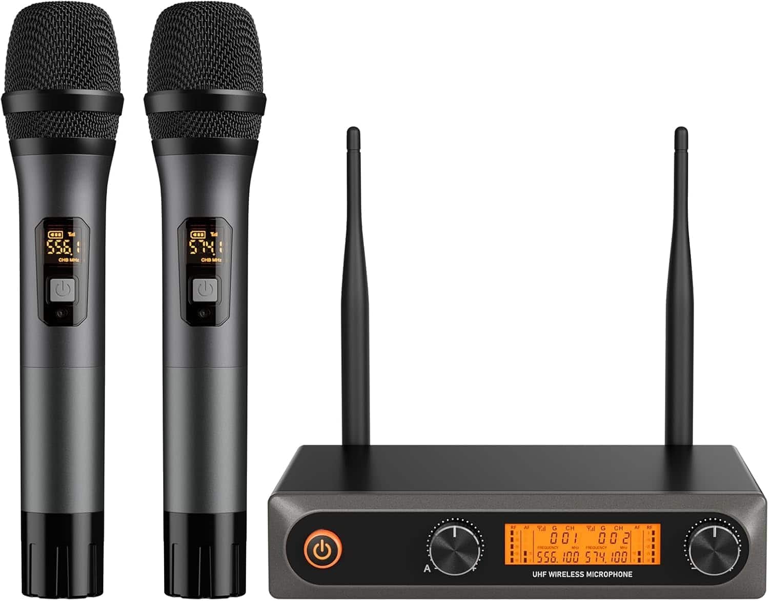 Cedar Assembly - Wireless Microphone System Metal Dual Uhf Cordless Mics Handheld Professional Mic Set For Karaoke Party Church - Gray