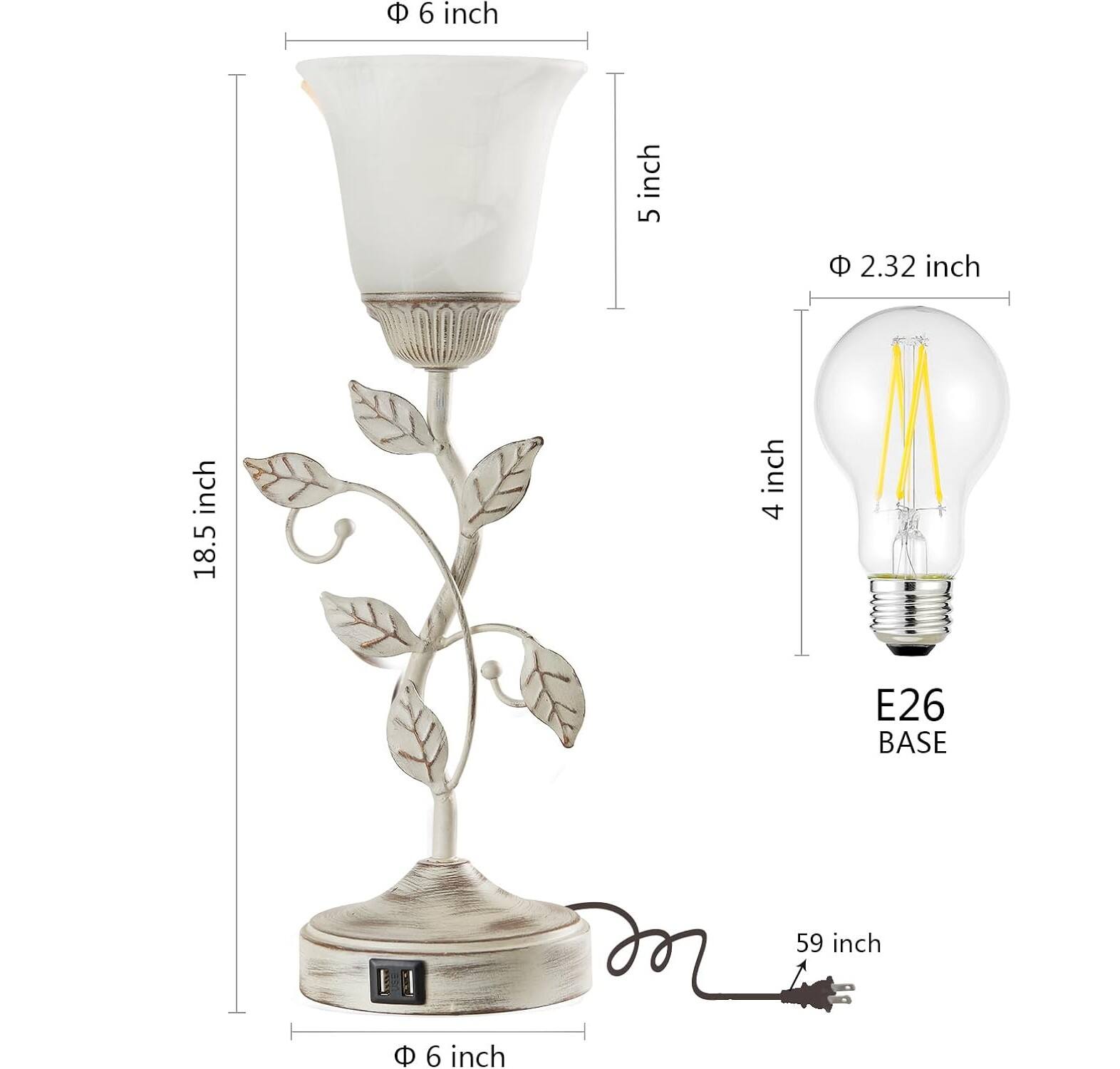 - Diameter of the lampshade: 6 inch
- Height of the lampshade: 5 inch
- Diameter of the base: 6 inch
- Height of the base: 4 inch
- Diameter of the bulb: 2.32 inch
- Base type: E26
- Length of the cord: 59 inch
- Height of the lamp: 18.5 inch