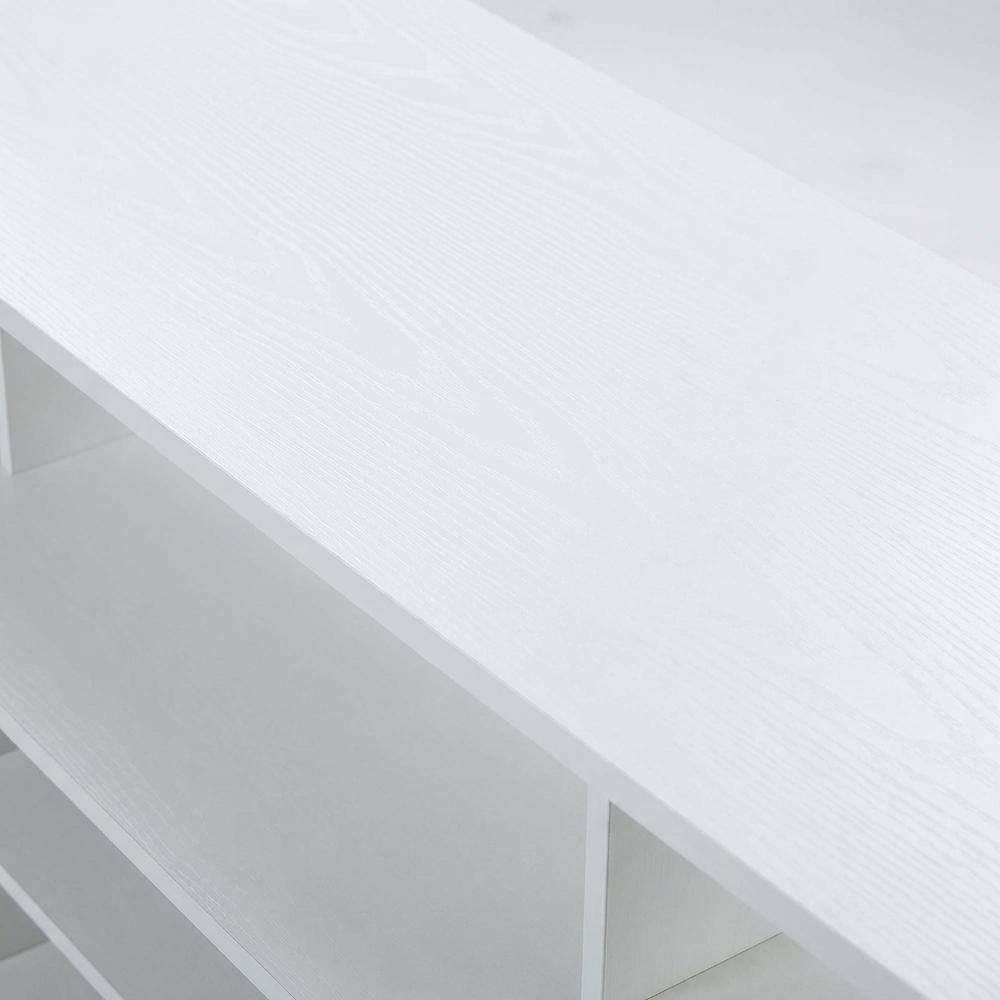 Alt View 4. FurniFact - White TV stand with particle board and stainless steel accents, modern design - White.