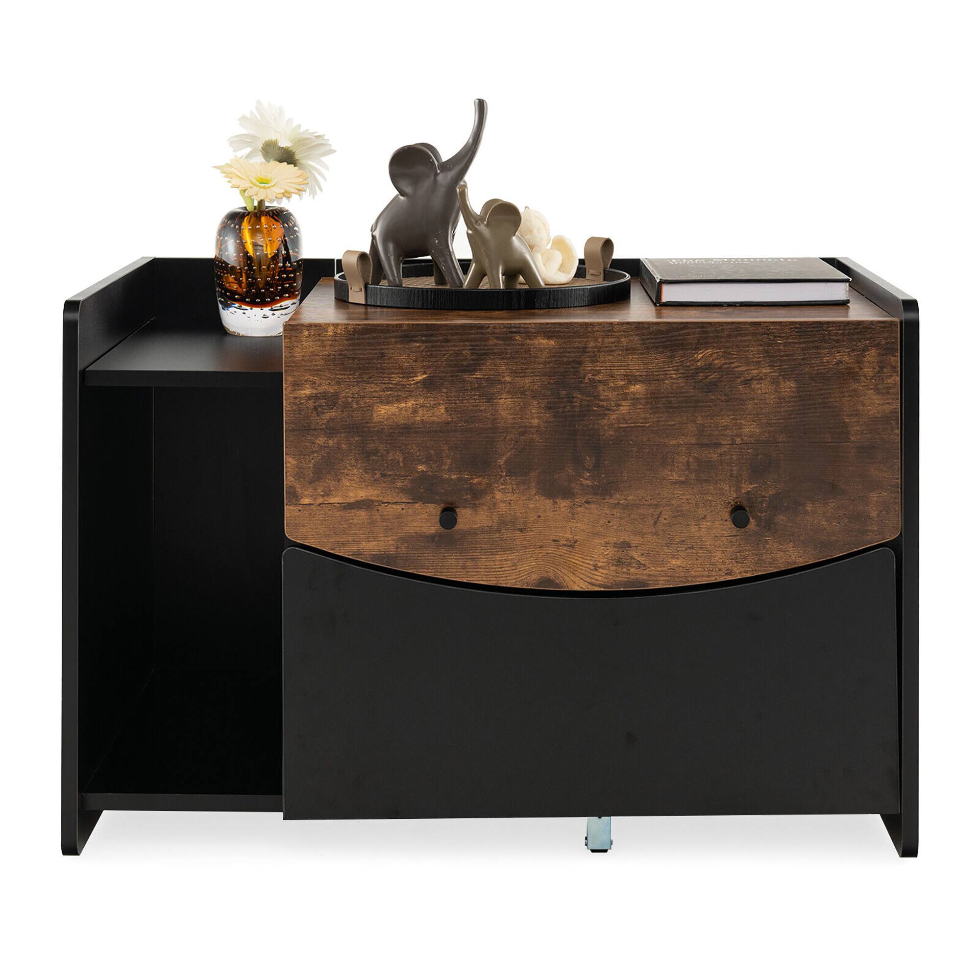 Front. Gymax - Gymax Cat Litter Box Enclosure w/ Pull-out Drawer Flip Door Rolling Caster Indoor Black - Black, Coffee.