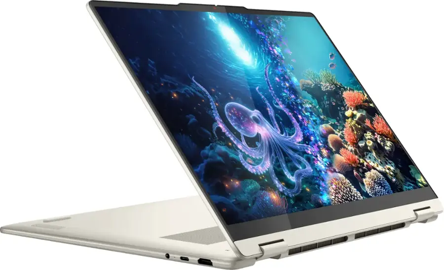 Alt View 3. Lenovo - Yoga 7 2-in-1 - Copilot+ PC - 16" 2K LCD Touchscreen Laptop  - AMD Ryzen AI 5 340 - 16GB Memory - 512GB SSD - Seashell.