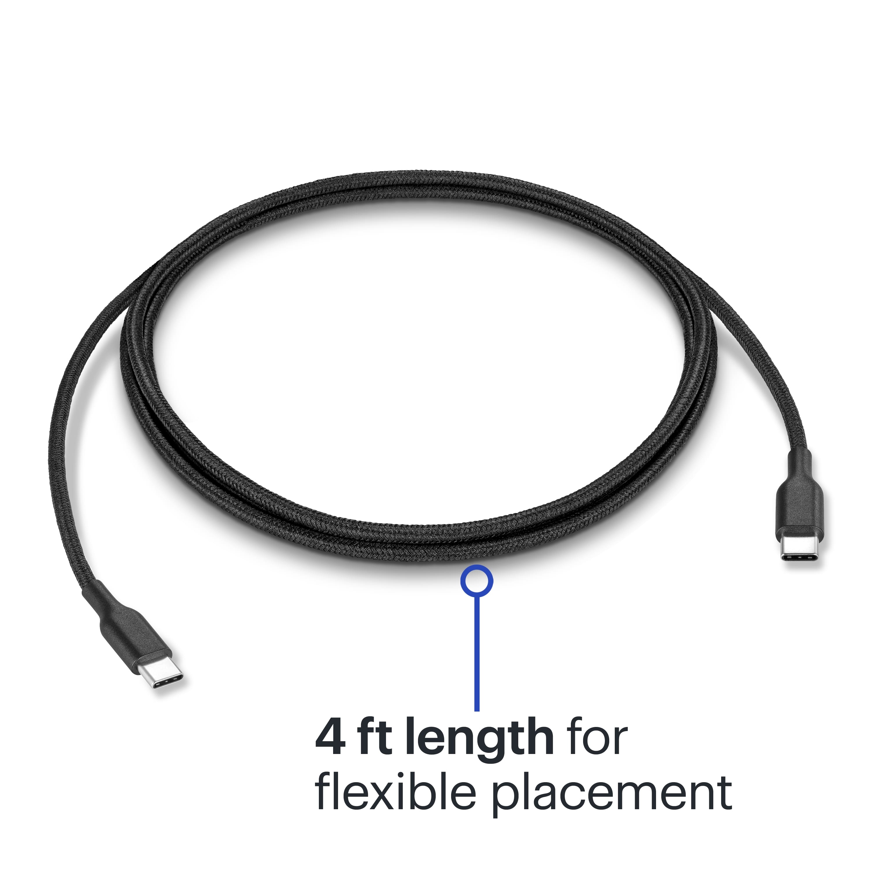 The text on the image reads "4 ft length for flexible placement."