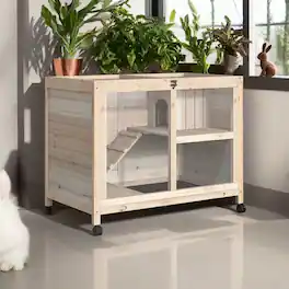 Pefilos - 36" Rabbit Hutch with Wheels, Removable Tray and Openable Top, Wooden Bunny House