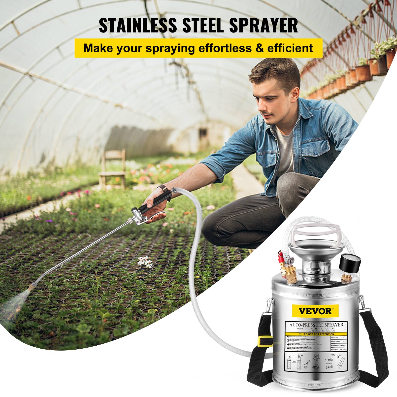 STAINLESS STEEL SPRAYER  
Make your spraying effortless & efficient  

VEVOR AUTO-PRESSURE SPRAYER