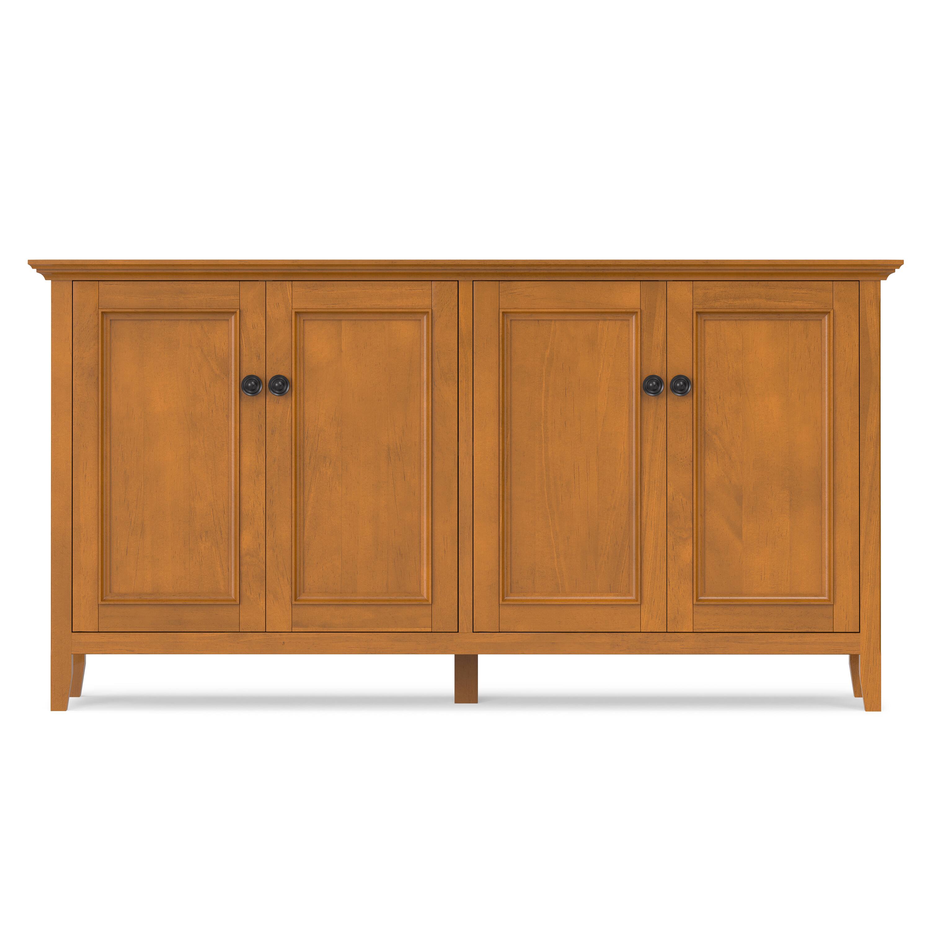 Left. Simpli Home - Amherst 66 inch Wide Solid Wood Transitional 4 Door Storage Cabinet in Light Golden Brown - Light Golden Brown.