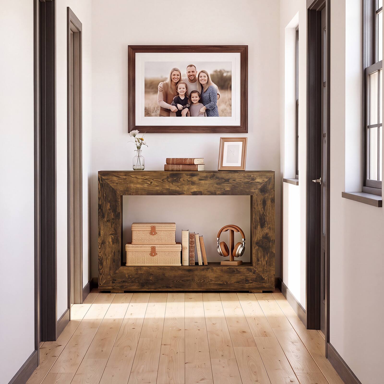 Alt View 5. Costway - Costway 47" Farmhouse Console Table 2-Tier Sofa Table Behind Couch with Open Storage Shelf - Rustic Brown.