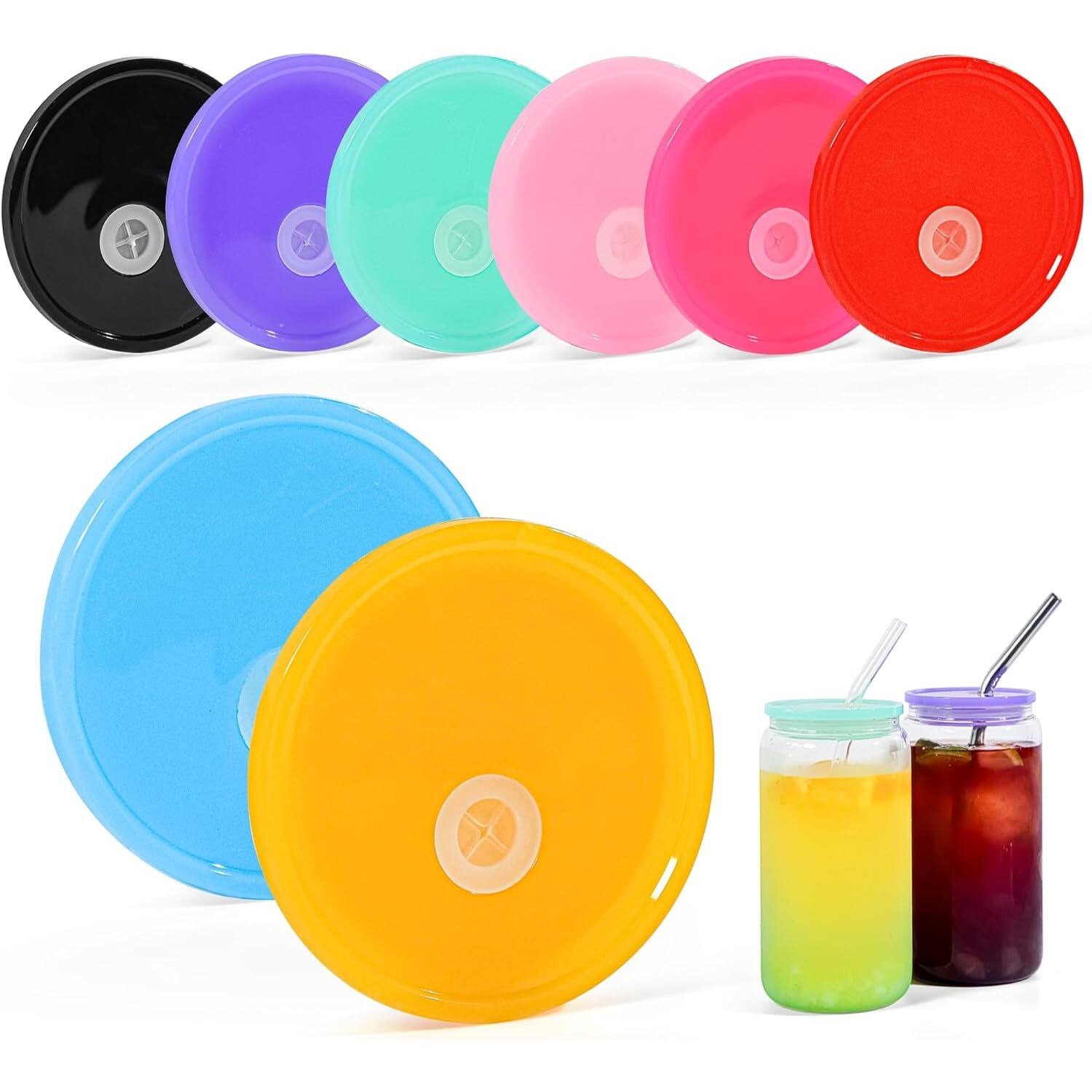PARKER SLATER - 8-pack acrylic spill-proof lids for 16oz glass cups, reusable multicolored tumbler lids for iced coffee and drinks - Multicolor