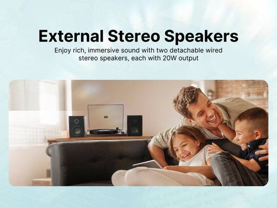 External Stereo Speakers

Enjoy rich, immersive sound with two detachable wired stereo speakers, each with 20W output
