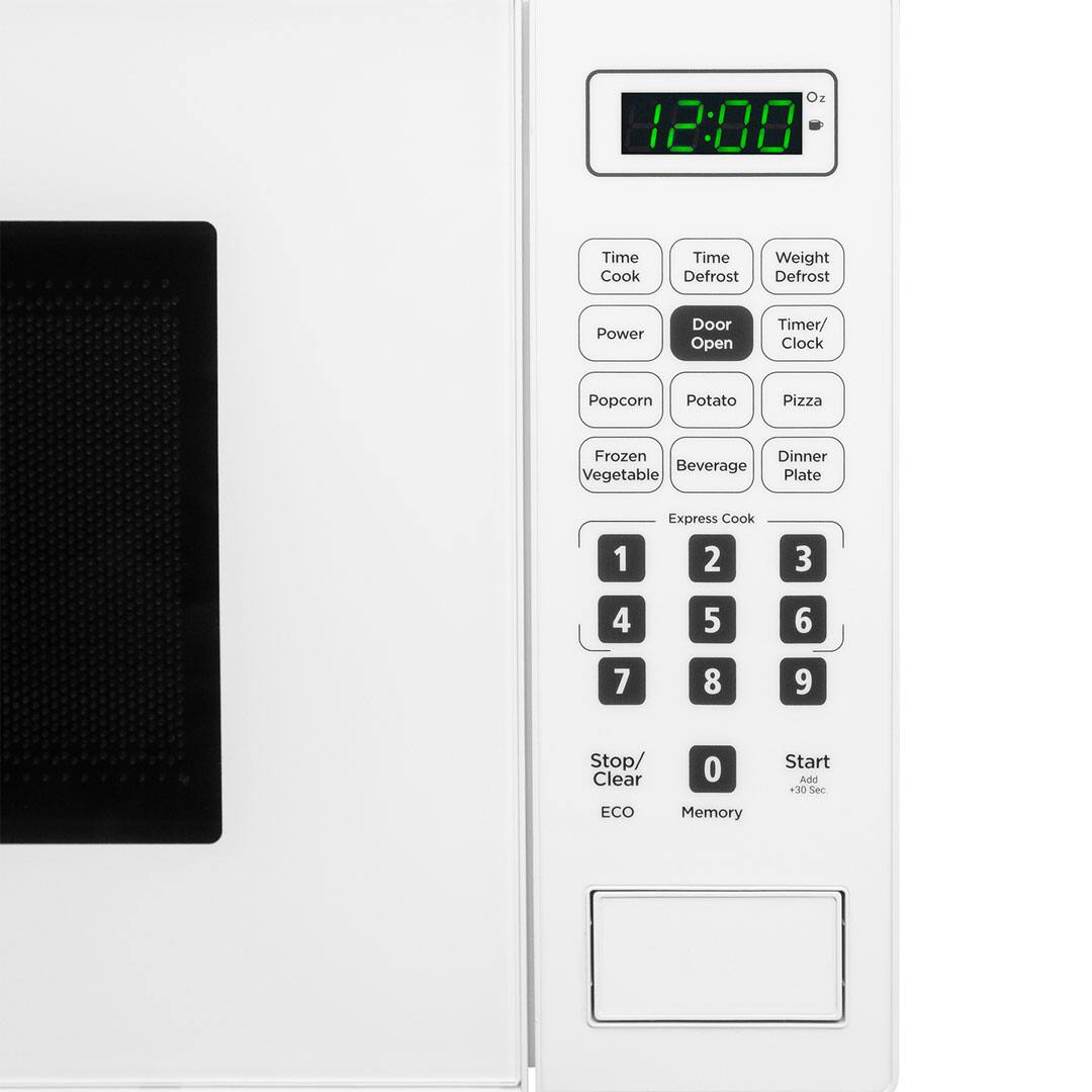 12:00  
Time Cook  
Time Defrost  
Weight Defrost  
Power  
Door Open  
Timer/ Clock  
Popcorn  
Potato  
Pizza  
Frozen Vegetable  
Beverage  
Dinner Plate  
Express Cook  
1  
2  
3  
4  
5  
6  
7  
8  
9  
Stop/ Clear  
0  
Start  
Add +30 Sec  
ECO  
Memory